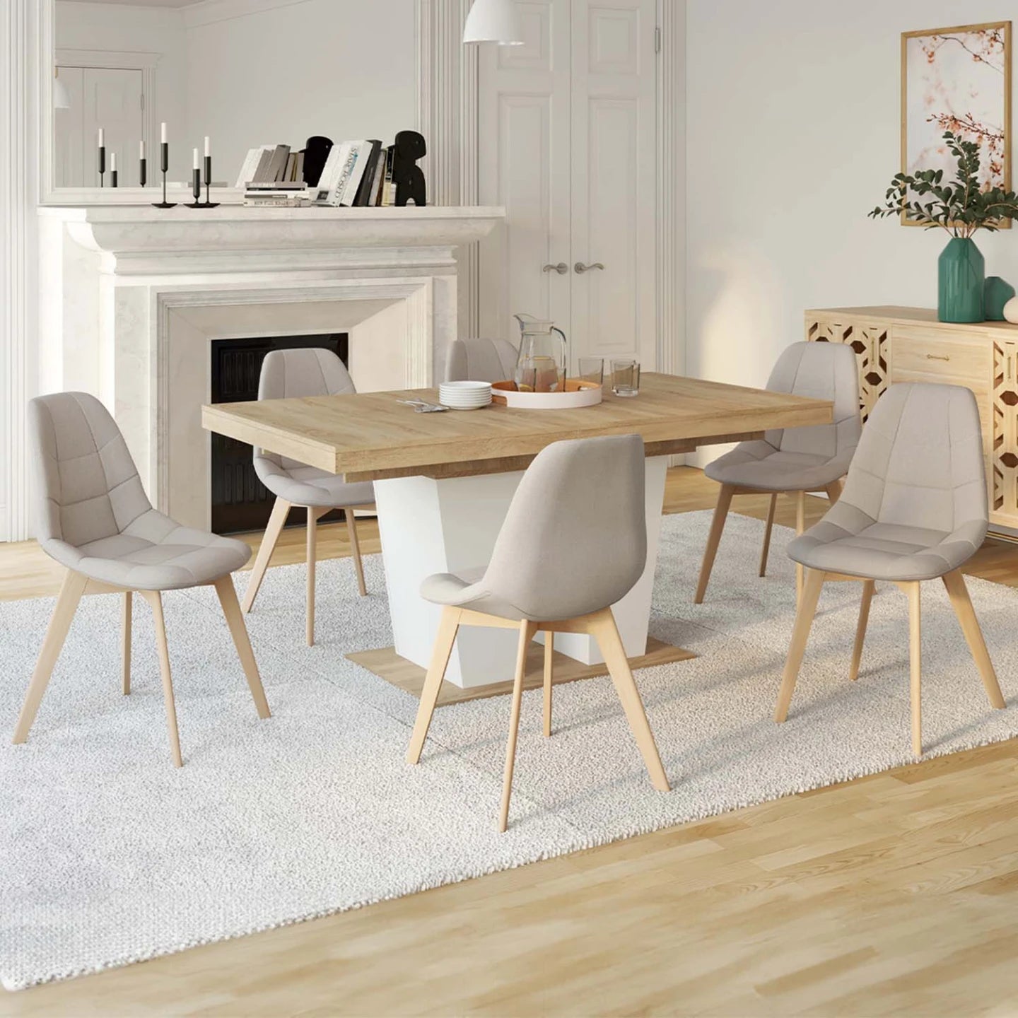 Lot de 6 chaises scandinaves Svala – Beige en tissu | Yambier