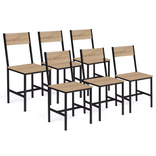 Lot de 6 chaises industrielles Krafta – Bois clair & métal noir | Yambier